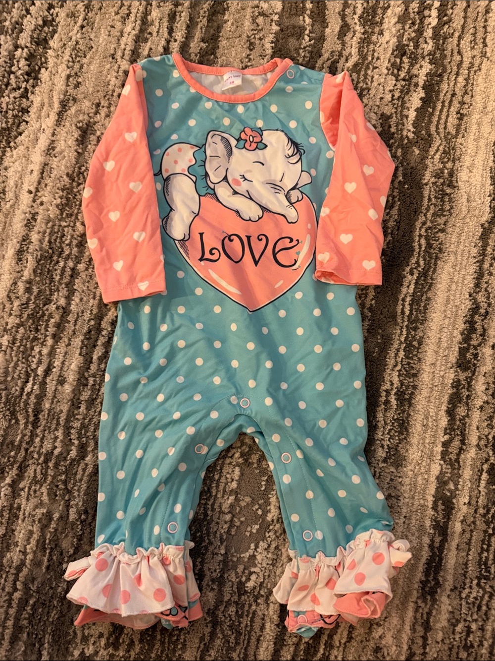 Aqua & Coral 'Love' Elephant Footie One-Piece - Unbranded